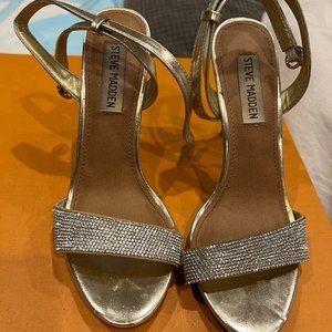 STEVE MADDEN Ritter Stilettos Gold Glitter Rhinestone Sparkle
